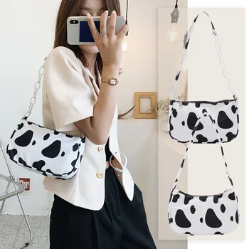 

Popular Simple Female Daily Bag Fashion Cow Milk Print Women Handbag Totes Female Casual Underarm Shoulder Bags