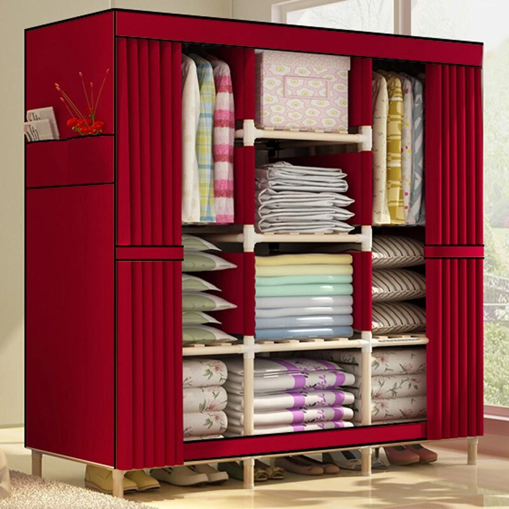 Organizador de armario de ropa súper grande, estante de almacenamiento madera, colgador de ropa portátil para el hogar, varillas dobles, espacio colgante largo|Guardarropa| - AliExpress