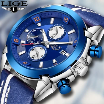 

2020 LIGE Mens Watches Fashion Blue Leather Watch For Men Sports Clock Top Brand Luxury Quartz Wrist Watch Relogio Masculino+Box