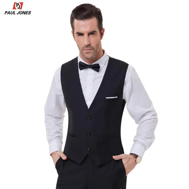 PAUL JONES мужской деловой костюм жилеты Slim Fit 3 кнопки короткое пальто в формальном стиле стильный костюм с v-образным вырезом жилет свадебное платье жилет PJAD1064