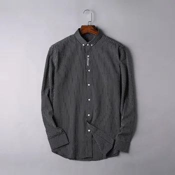 

Autumn Plus Fat plus Men's Wear Long Sleeve Shirt Loose Fat Leisure Fat Man plus Size Vertical Stripes Men Shirt