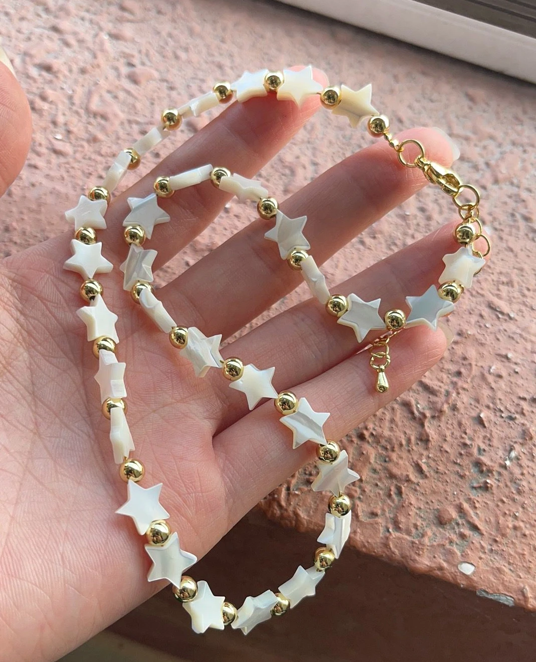 

5Pcs New Nature Mother of Pearl Shell Star Chain Necklace Women Gold Copper Beads Charm Collar Female Sweet Jewelry Gift