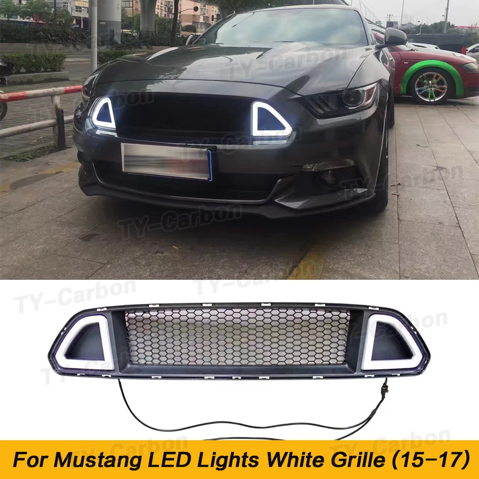 

Car Front Grille LED Light Lamp For Ford Mustang 2015 2016 2017 Center Mesh Grill Replacement ABS Plastic