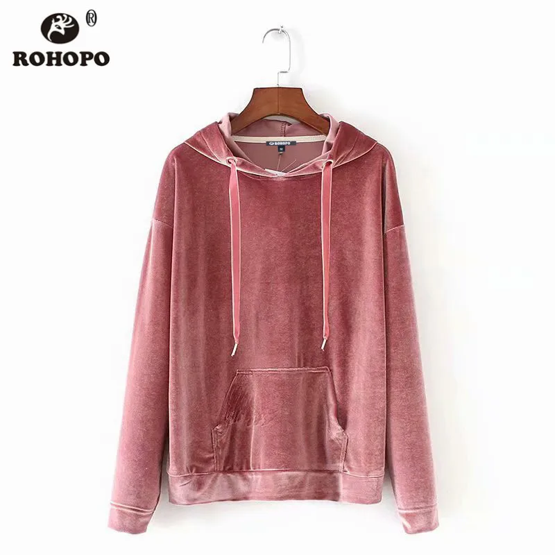 

ROHOPO Autumn Hooded Solid Woman Vetvel Pullover Hoodies Pink/Blue/Green Street Girl Straight Sweatshirt #XL6071