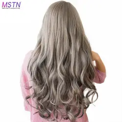 MSTN длинные вьющиеся волосы светло-серый парик синтетические волосы высокая температура волокно косплей парик Хэллоуин вечерние для женщин