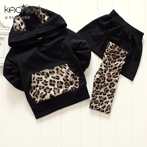 

Special Offer Spring And Autumn Girls Leopord Pattern Perceptual Hoodie Leggings Skirt 3 Pieces T-shirt Pants Set