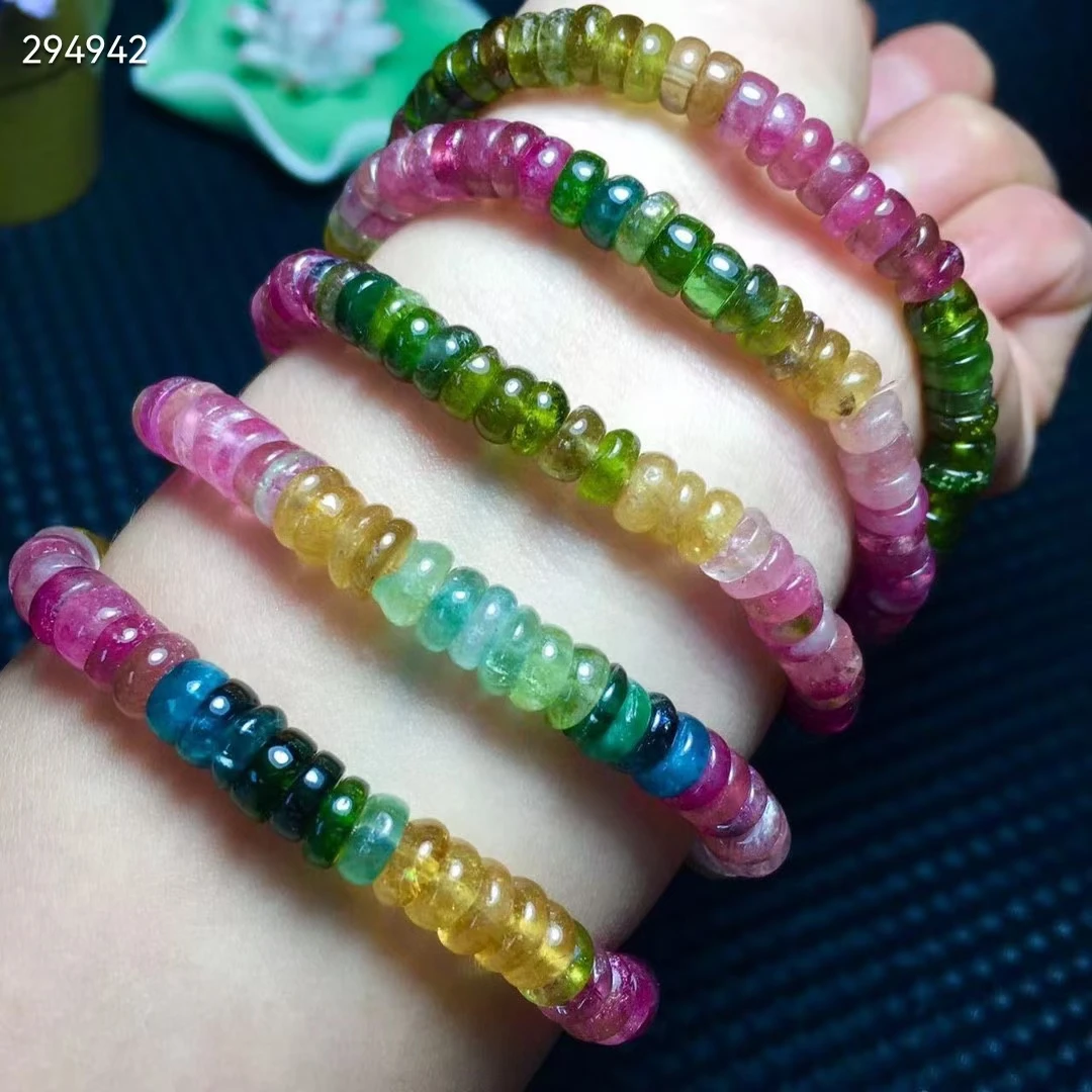 Natural Colorful Tourmaline Bracelet 6.5mm Clear Abacus Beads Candy Tourmaline Women Men Crystal Jewelry AAAAA