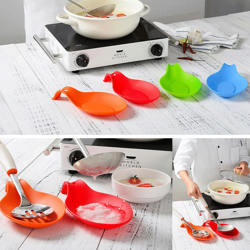 

Kitchen Spoon Holders Pot Lid Organizer Kitchen Utensil Non-slip Saucers Tidy Holder Cooking Tools Rest Spatula Silicone Spoon