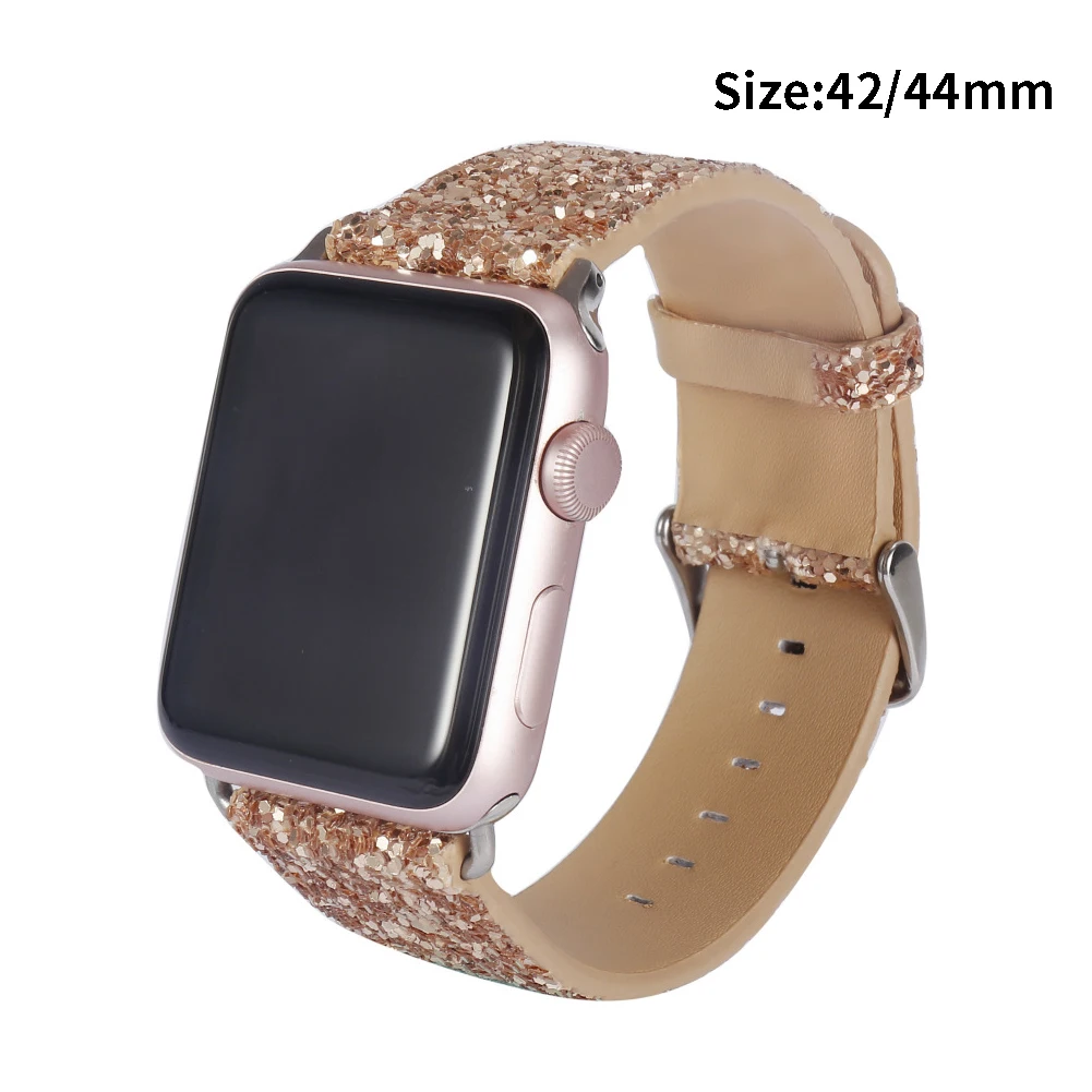 

Waterproof Easy Install Wristband Fashion Leather Daily Universal Watchband Replace Strap Hole Sequin For Apple 1 2 3 4 Series