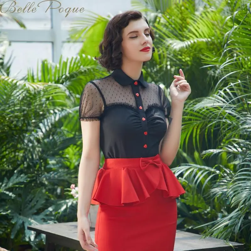 Belle poque летняя блузка в горошек женские рубашки с коротким рукавом модная