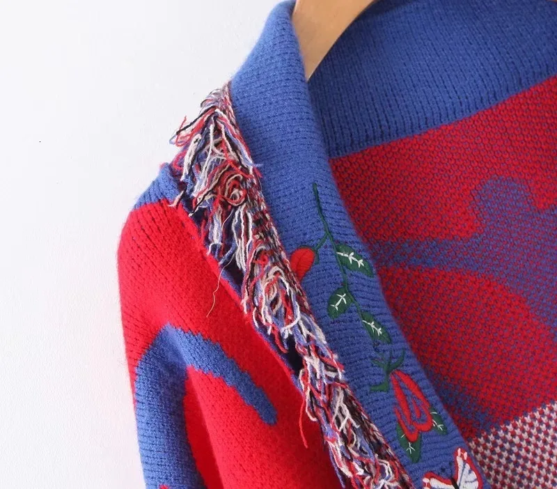CHICEVER Patchwork Tassel Hit Color Sweaters Women Lapel Collar Long Sleeve Cardigans Loose Sweater Female Autumn Winter