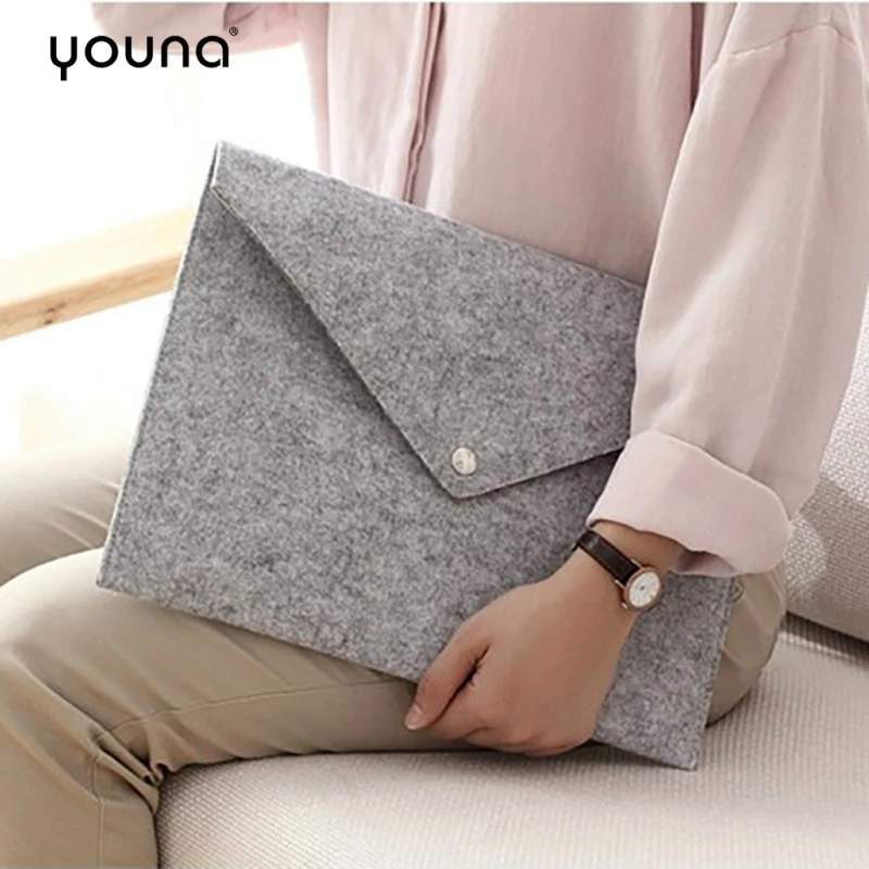 

Felt A4 File Folder Durable Briefcase Document Bag Big Capacity Paper File Holder Handbag Button Closure School Office Supplies
