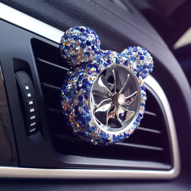 Creative Bling Crystal Diamond Cartoon Car Air Freshener Outlet Vent Clip Car Perfume Solid Diffuser Car Accessories for Girls Blue