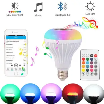 

Speaker LED Bulb Light 12W Dimmable RGBW Wireless Music Playing Leds Lamp with 24 Keys Remote Control
