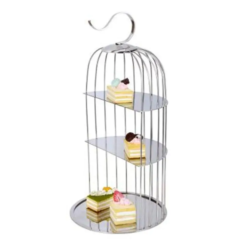 

1 PCS Stainless steel three-layer bird cage snack rack buffet creative fruit plate hotel snack tray pastry display stand
