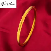 

KISS&FLOWER BR06 Fine Jewelry Wholesale Fashion Woman Girl Mother Birthday Wedding Gift 5mm 60/62mm 24KT Gold Bracelet Bangle