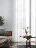 Korean Geometry Pattern Tulle Window Curtain for Living Room, Embroidered Sheer Voile Curtains, Bedroom Treatments, Drape Blind 3