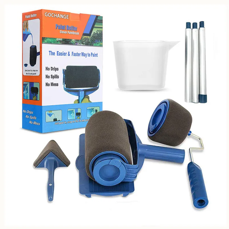 

5/8pcs Paint Runner Roller Brush Handle Tool Flocked Edger Office Room Wall Painting Home Tool Roller Paint Brush Set Dropship