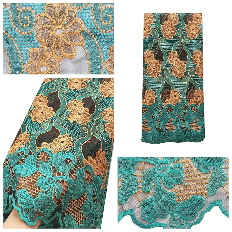 

LadyQ African Green Lace Fabric Embroidery Polyester Beaded French Net Lace Fabrics High Quality Latest African Laces 2019