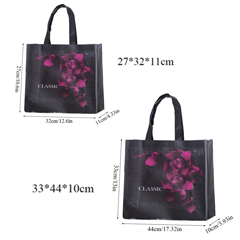 New Black Flower Foldable Shopping Bag Reusable Tote Pouch Eco Travel Groccery Bags Female Non-woven Fabric Shopping Bags