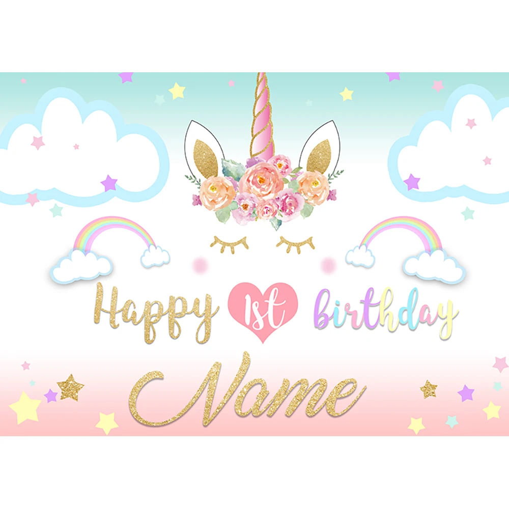 Allenjoy Happy Birthday Backgrounds Unicorn Flowers Stars Glitter