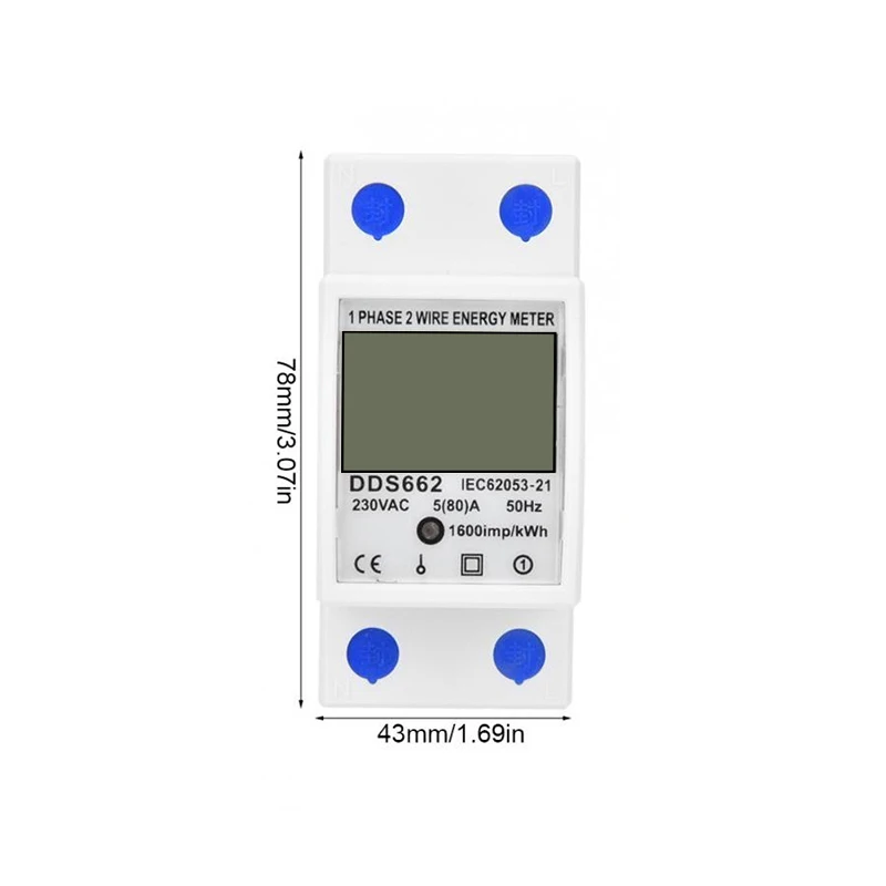 Din-rail Energy Meter 5-80A DDS662 LCD Backlight Digital Display Single Phase Electronic Energy KWh Meter