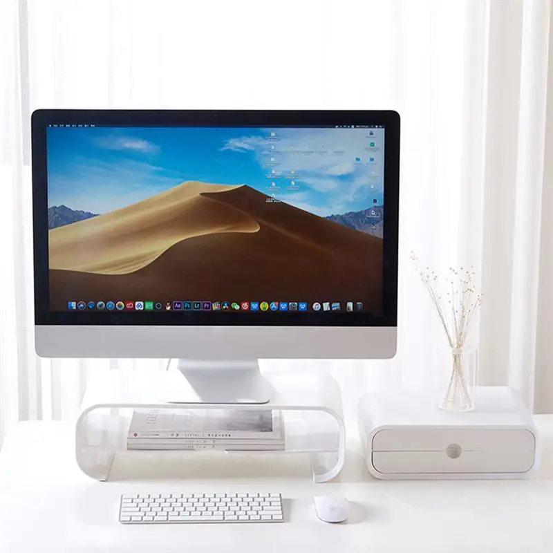 

Multi-function Monitor Stand Riser Desktop Holder Bracket with 2 Drawer Storage Box Organizer for Home Office Laptop PC