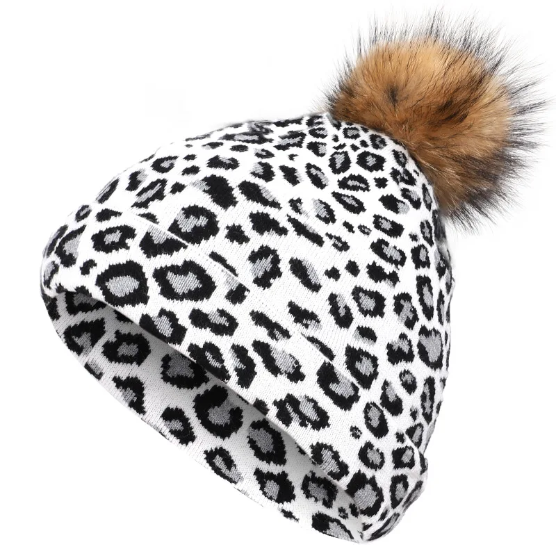 Енота мех Женская шляпа шарф из двух частей леопард зима теплый мягкий головной убор модная Уличная Повседневная маска фасоль Хеджирование Кепка - Цвет: White-2