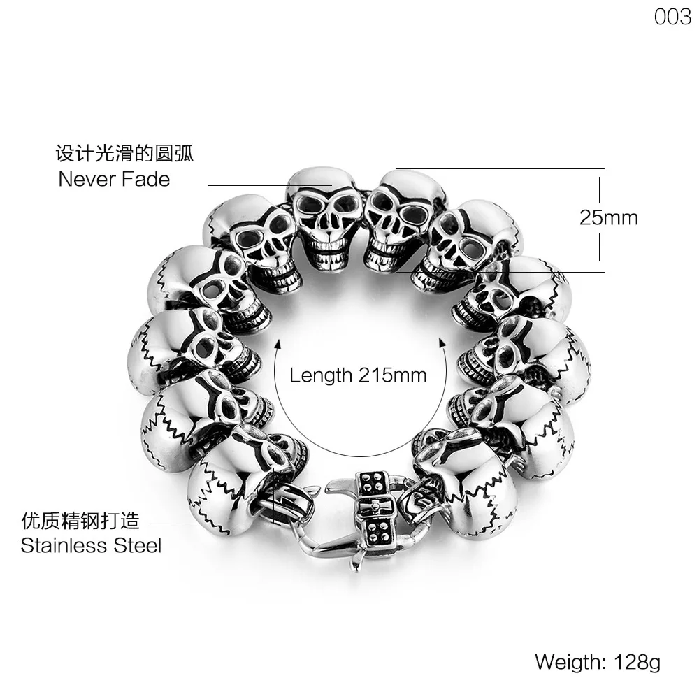 European And American Punk Style Titanium Steel 12 Skulls Super Domineering Men's Stainless Steel Bracelet Jewelry - Image 5