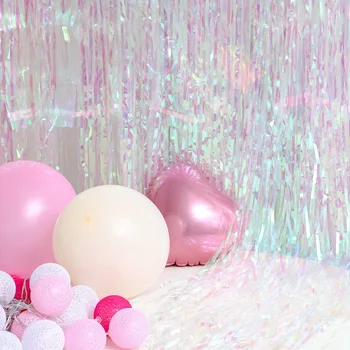 

1m *2m Colorful Rainbow Rain Laser Birthday Decoration Balloon Accessories Rain Curtain Background Wedding Party Ribbon