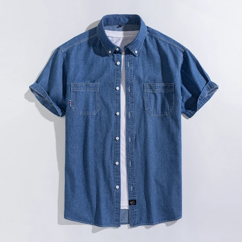 Denim Shirt Men's Short Sleeve Cotton Jeans Denim Shirt
