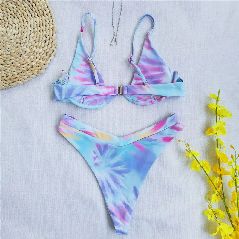 2020 Sexy Bikinis Swimsuit Women Bandage Printing Swimwear Underwire Bikini Set Tie-dye Gradient Bathing Suits Summer Beach Wear