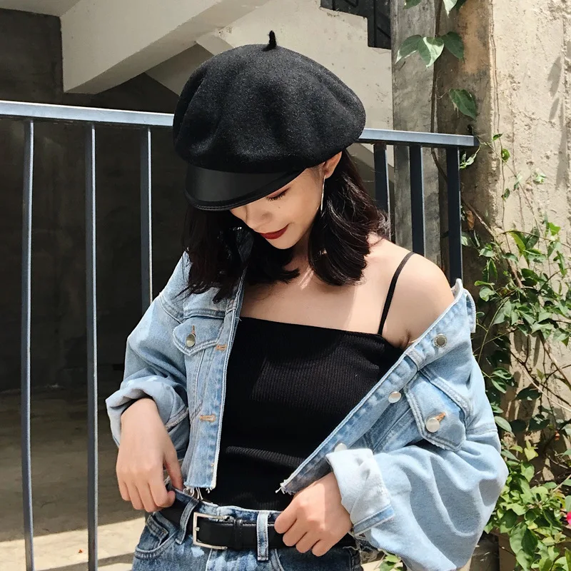 

Berets Caps for Women Beret Women Korean Style Stitching Woolen Autumn and Winter Japanese Octagonal Hat Boinas Para Mujer 2020