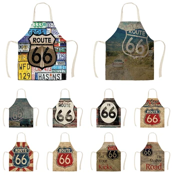 

Linen The Monther Road 66 Print Kitchen Aprons Unisex Dinner Party Cooking Bib Funny Pinafore Cleaning Apron for women