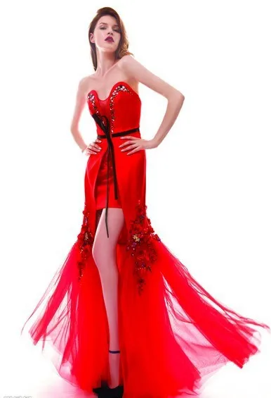 Новая мода, vestidos, кристалл, официальное, для особых случаев, сексуальное, красное, с разрезом, стильное, вечернее платье, платья для выпускного вечера