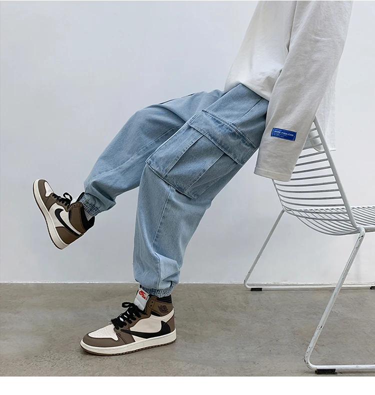 ICCLEK Plus Size Jeans Men's Fall/winter Straight-leg Pants Loose-fitting Pants Fashion Men's Clothing Patchwork Jeans