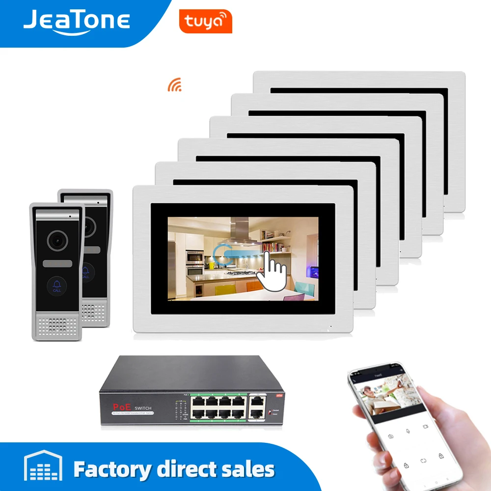 

JeaTone Tuya Smart app WIFI IP 7 inch Touch Screen Video Door Phone Intercom Wired Door Bell Door Speaker Access Control System