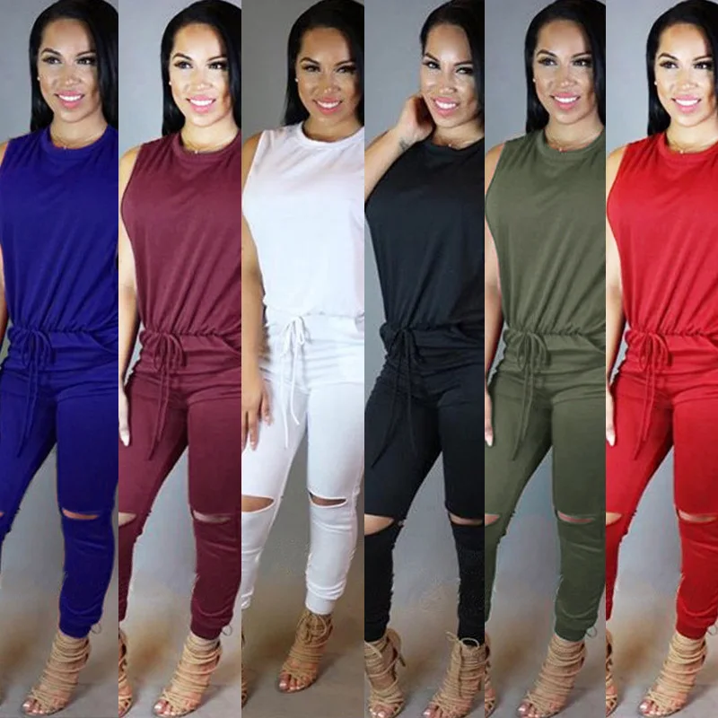 

Popular sleeveless drawstring cut out sexy Jumpsuit