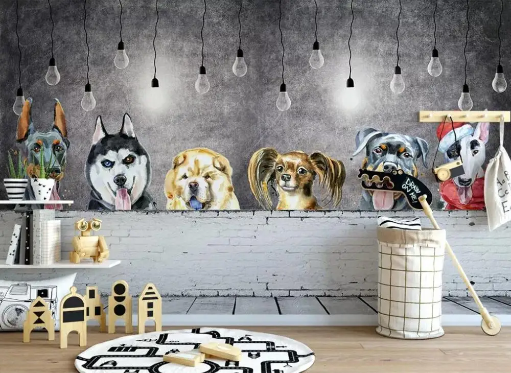 

Custom mural wallpaperModern minimalist Nordic cute puppy animal personality children's room background wall