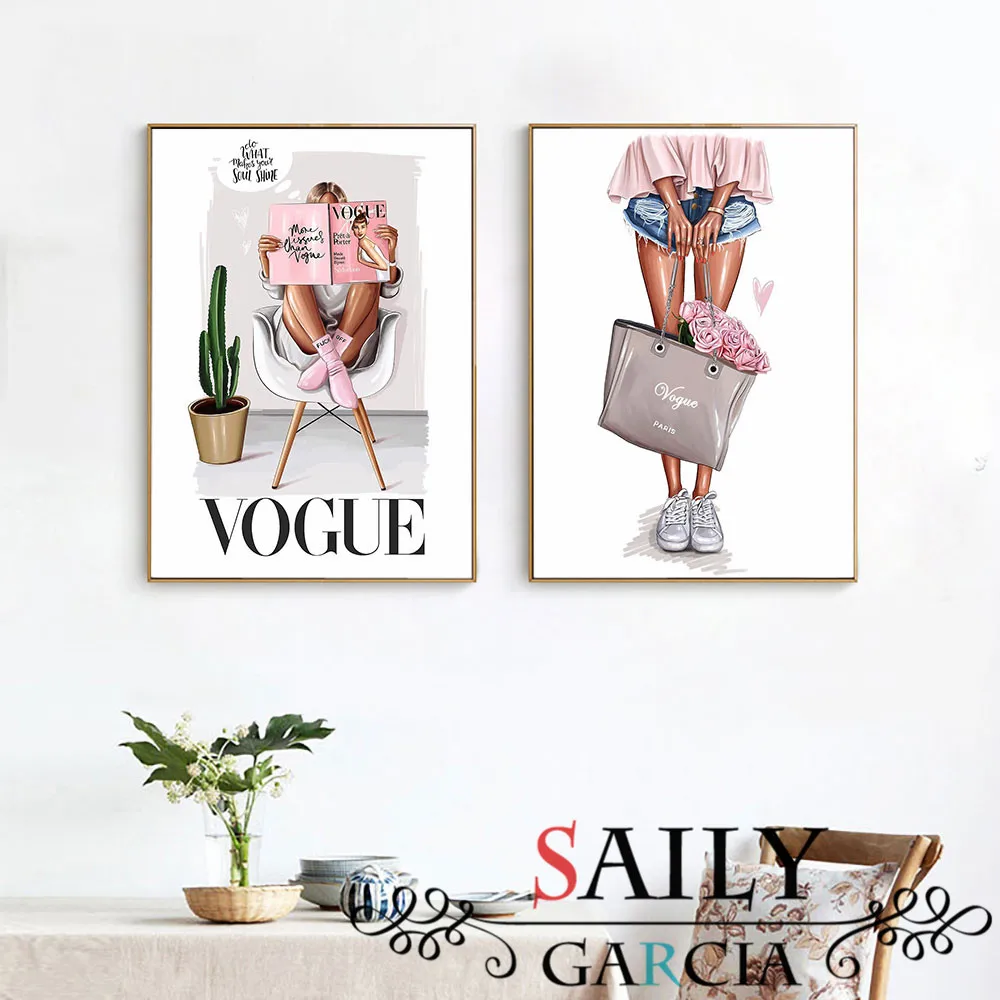 Картина на холсте Vogue Girl настенные плакаты и принты в скандинавском стиле модные