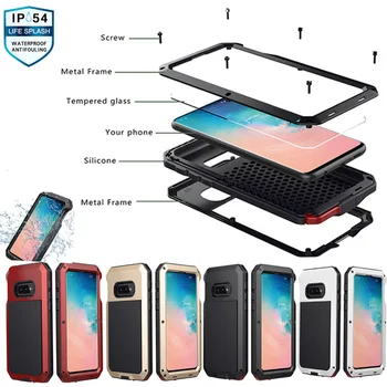 

For Samsung Galaxy S10e Metal Aluminum Armor Shockproof Heavy Duty Waterproof Case protective Cover+Tempered glass For S10 P