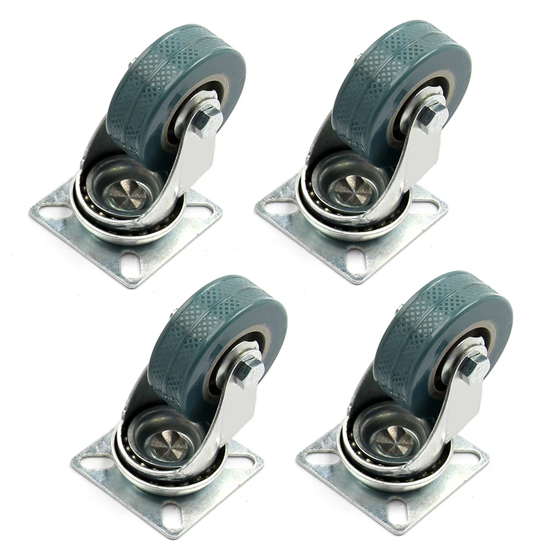 

Set of Heavy Duty 50x17mm Rubber Swivel Castor Wheels Trolley Caster Brake 30KGModel:4 with brake