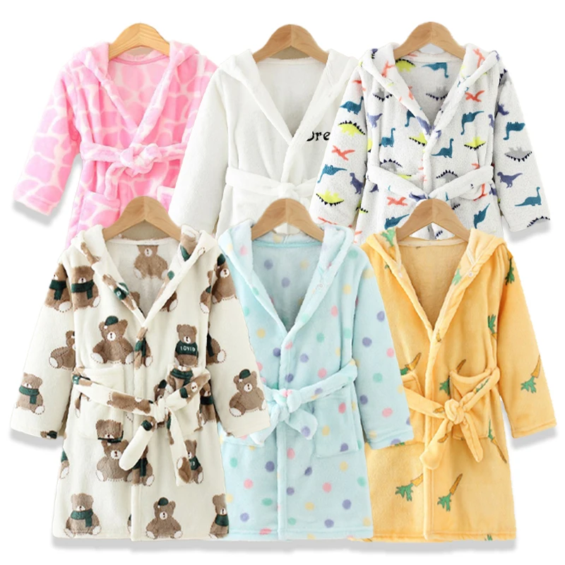 

Winter Children Bath Robes Flannel Kids Sleepwear Robe Infant Pijamas Nightgown For Boys Girls Pajamas Baby Clothes 1-8 Years