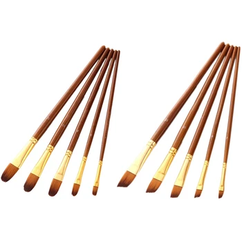 

Nylon Hair Oil Paint Brush Pen Set Wooden Handle Watercolor Acrylic Painting Art Brushes 5Pcs Oblique & 5Pcs Tongue