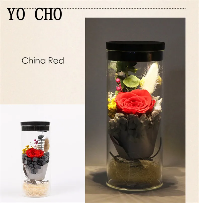 YO CHO Eternal Flower настоящая Роза в стеклянном куполе светодиодный светильник красочные рождественские украшения подарок на день Святого Валентина сенсорный переключатель