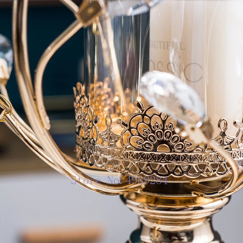 Креативный металлический золотой подсвечник кристалл кулон современные декоративные для дома украшения настольные аксессуары для украшения