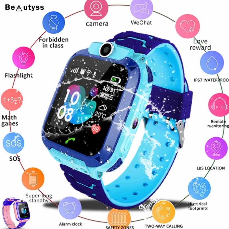 

Beautyss Waterproof Kids Smart Watch SOS Antil-lost Children Baby 2G SIM Card Clock Call Location Smartwatch PK Q50 Q90 Q528