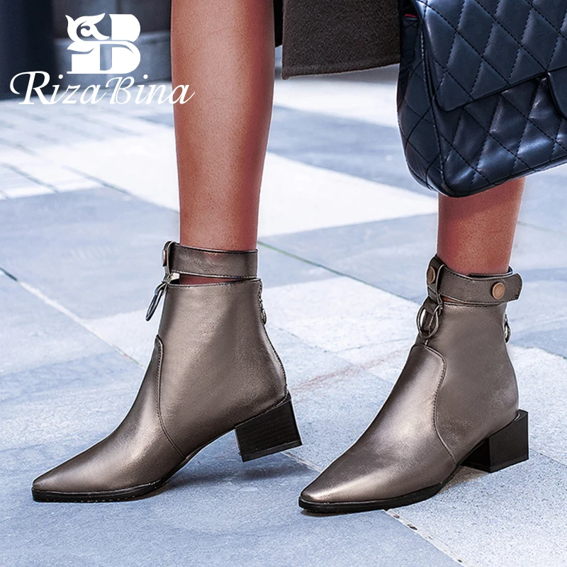 RizaBina Plus Size 34-48 Women Ankle Boots Zipper Fashion Winter Shoes Women Plsh Fur Zipper Short Boots Lady Office Footwear
