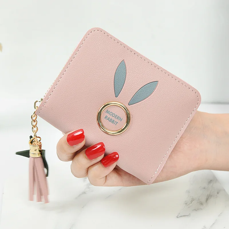 

Korean version small bag women's coin bag small wallet rabbit ear zipper small wallet short card bag Mini