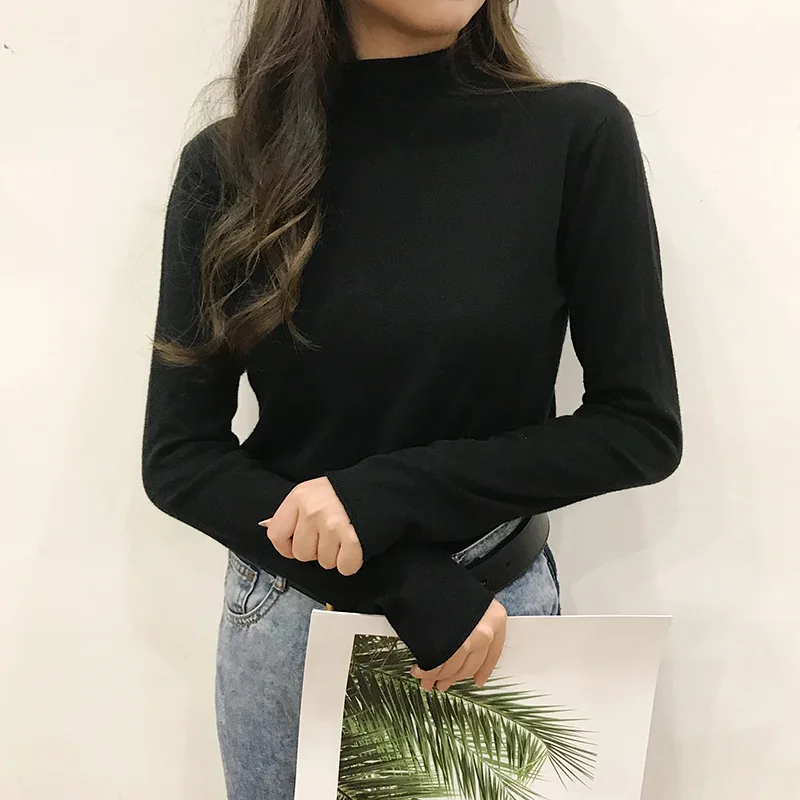 Korean Women Shirts Woman Long Sleeve Shirt Women Turtleneck Knitted T-Shirts Top Plus Size Women Solid Basic Shirt Pullover Top
